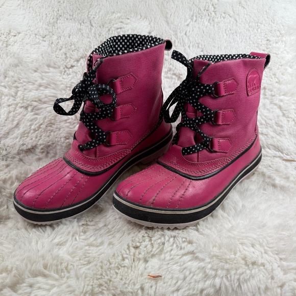 Sorel Pink Waterproof Lace Up Rain Boots Polka Dot Women's 8.5 - Picture 1 of 9